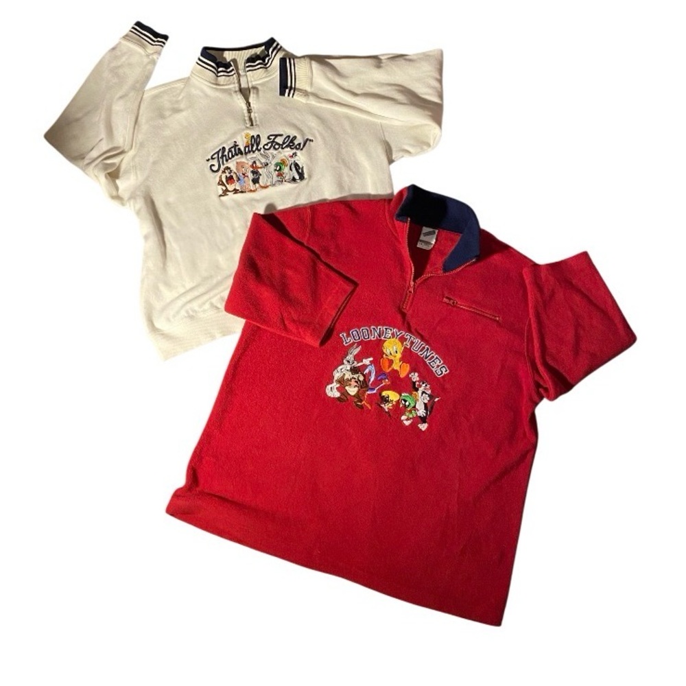2 Vintage embroidered looney tunes quarter zip unisex pullover men’s size XL